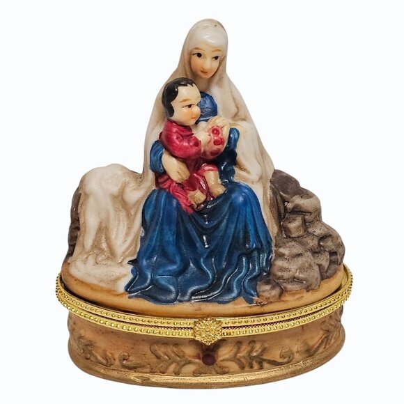 Porcelain Trinket Box Mary Baby Jesus Madonna Trinity Broadcast Network - Picture 1 of 13